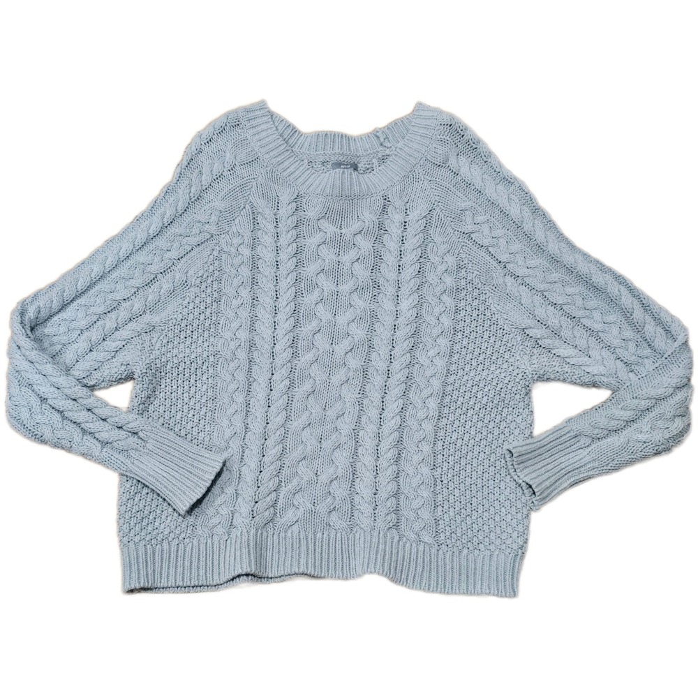 Aerie Womens Cable‎ Knit Sweater Blue Crew Neck Cotton Blend Chunky Pullover S